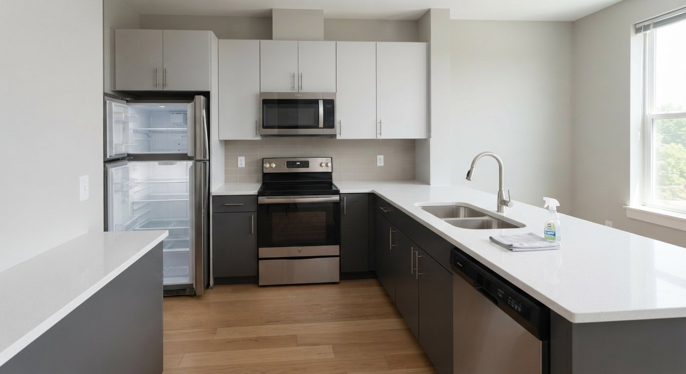 Clean apartment kitchen prepared for move-out